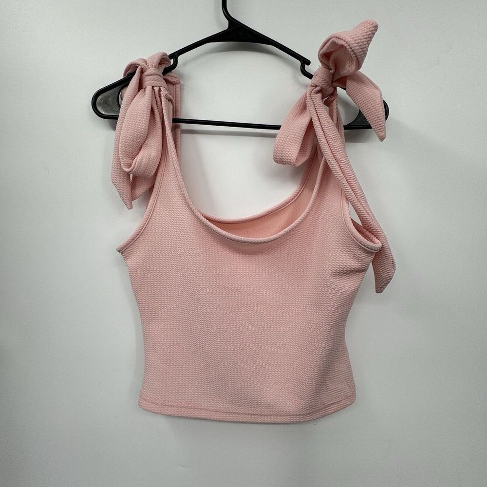 SHEIN‎ XS Tank Top Women Pink Tie Shoulder Textured Scoop Neck Knit Scoop Neck